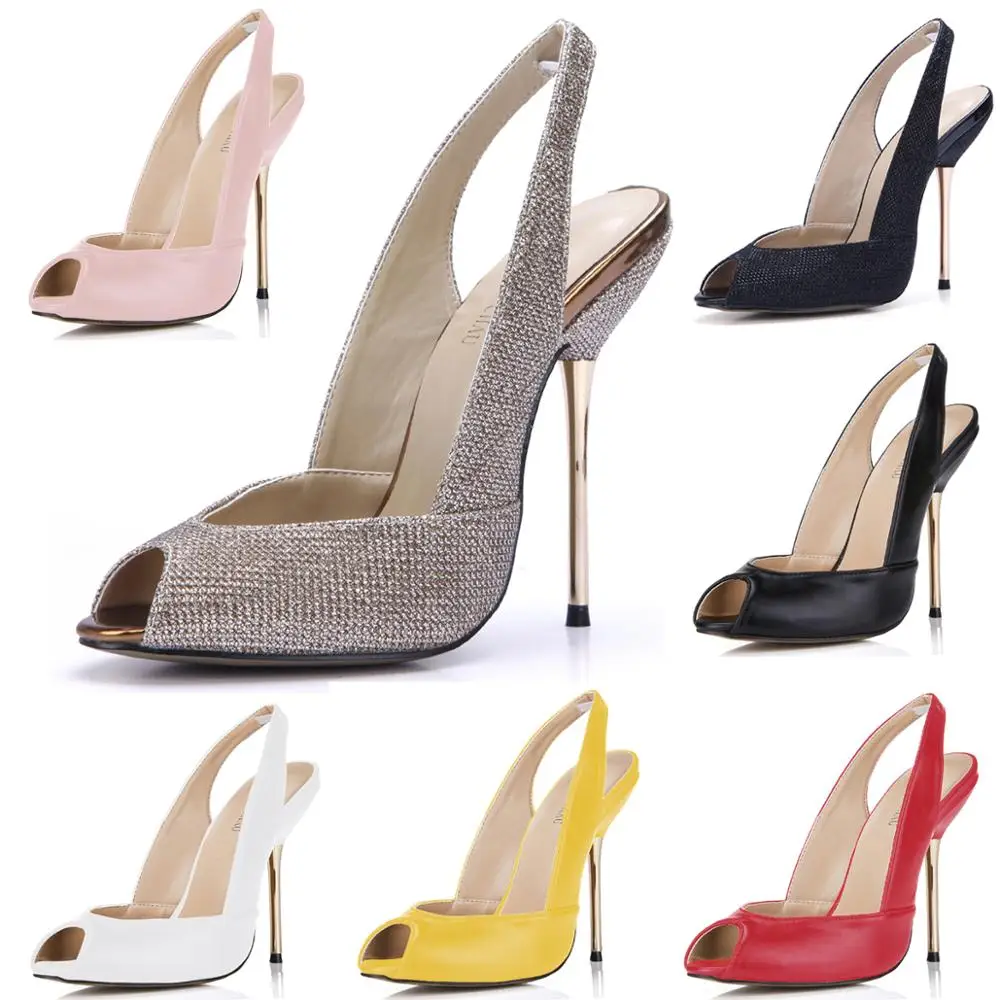 

CHMILE CHAU Glitter Sexy Women Party Pumps Peep Toe Stiletto Iron High Heels Slingback Ladies Shoes Zapatos Mujer Tacon 3845-g5