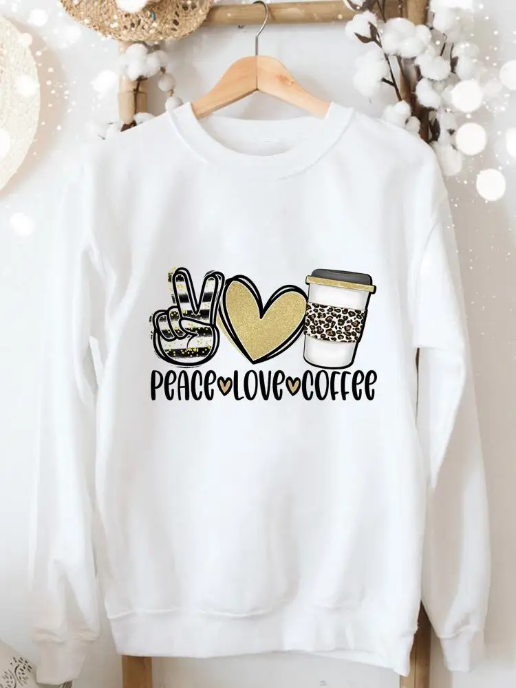 

Autumn Spring Sweatshirts Women Clothes Fashion Female Leopard Coffee Trend Casual Aesthetic Long Sleeve Graphic Pullovers