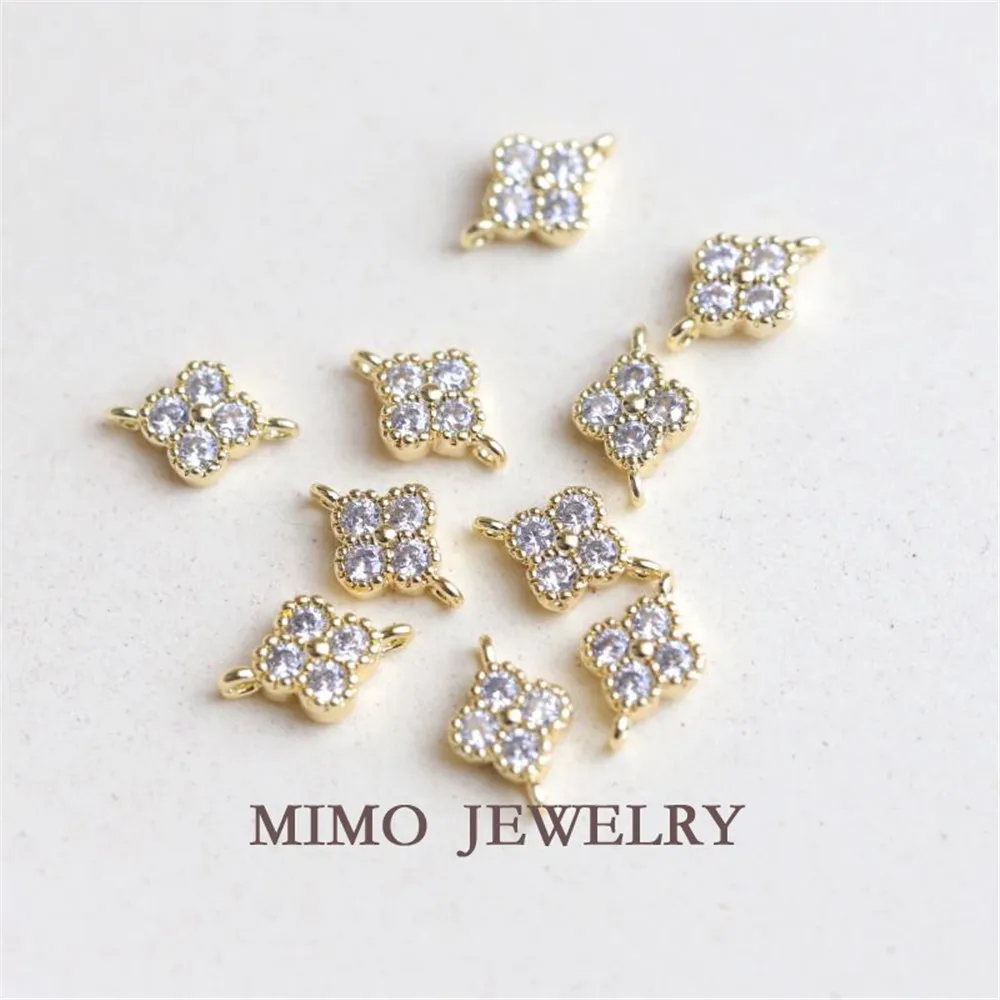 

Color preservation gold plated light gold clover Lucky Grass zircon micro set double pendant DIY pendant