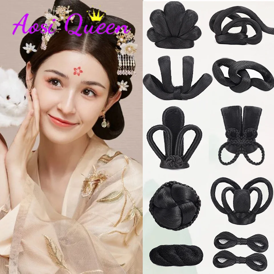 

AS Chinese Ancient Wig Women Hanf u Wigs Headdress Photography Dance Accessory Wigs Black For Women Integrated Hair bun