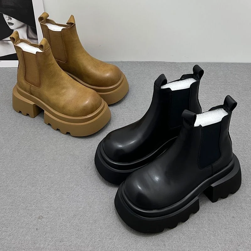 Женские зимние ботильоны на платформе модная обувь трендовые мотоциклетные