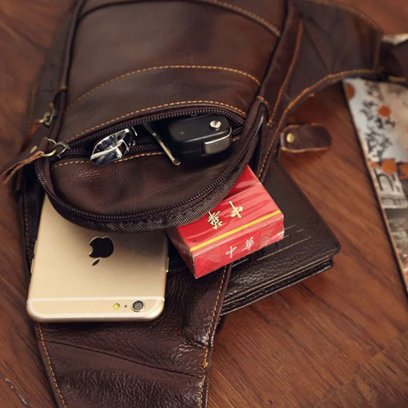 Мужская нагрудная Сумка-слинг из натуральной кожи повседневный винтажный