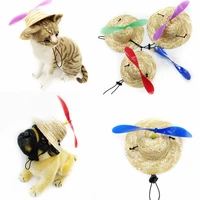 pet dog bamboo dragonfly straw hat puppy headgear dog grooming dress up hat pets dogs outdoor casual cute hat puppy accessories