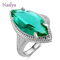 nasiya vintage silver color rings for women green crystal ring oval gemstone romantic engagement party fashion jewelry