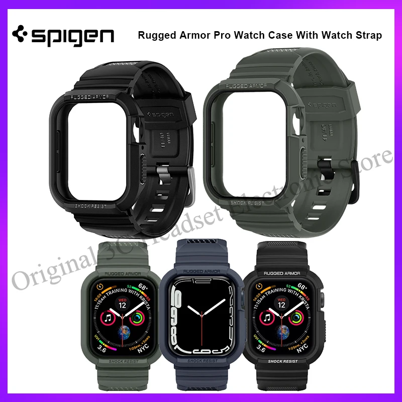 

Original Spigen Rugged Armor Pro for Apple Watch Case with Band Series Ultra/8/7/SE2/6/SE/5/4 49mm 45mm 41mm All-in-one Band