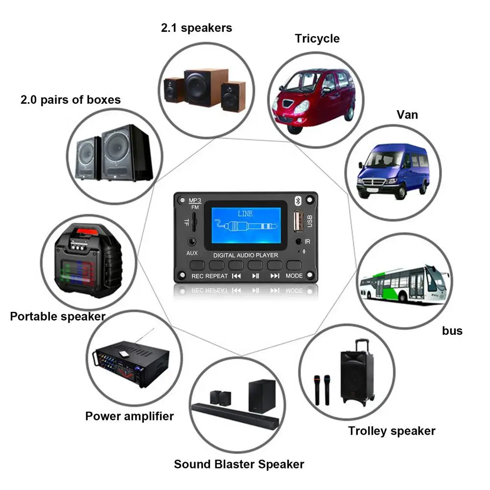 MP3 Player Decoder Board Bluetooth 5.0 Stereo Audio Receiver FLAC WAV APE Decoding FM Radio USB SD TF For Car Amplifier |