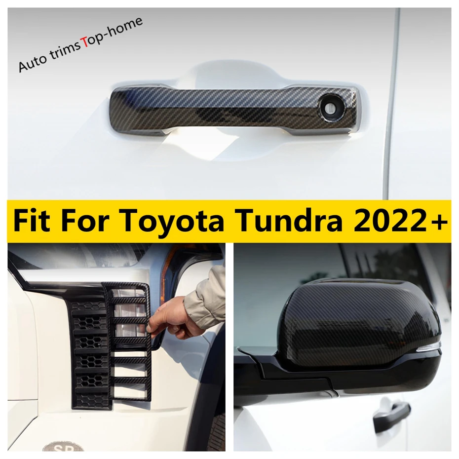 Front Bumper Grille Air Intake Vent Door Handle Rearview Mirror Cover Trim For Toyota Tundra 2022 2023 Carbon Fiber Accessories