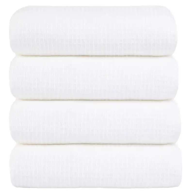 

Luxurious 100% Cotton White Waffle Weave Absorbent 27" x 55" Bath Towels - Soft and Fluffy Comfort!