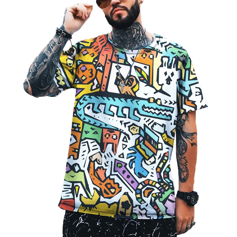

2022 New Men's Fashion Street Hip-hop Graffiti 3d Printing Leica Polyester High-quality Fabric T-shirt 2022 Brand Plus Size Top