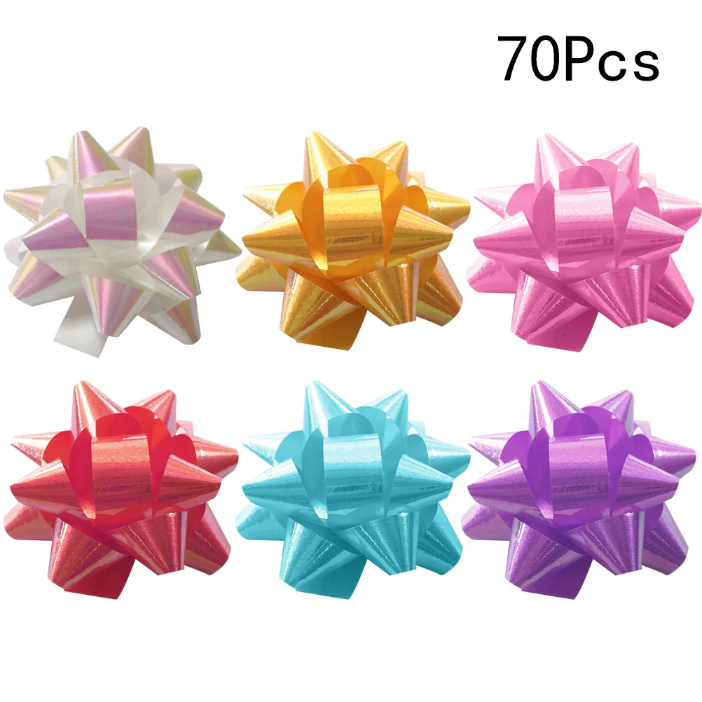 

70pcs 2-inch Boxed PVC Star Lace Ribbon Christmas Gift Wrapping Gift Box Decoration(Mixed Color)