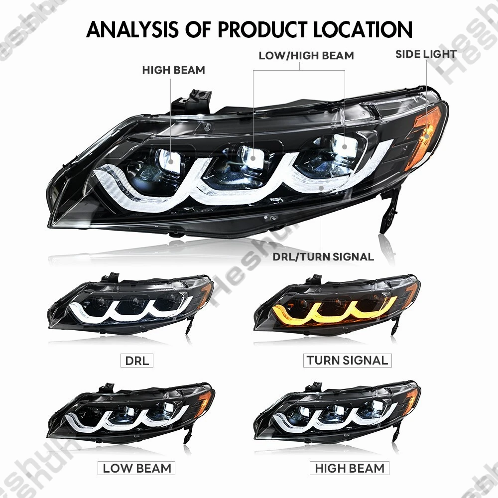 Фото Пара светодиодных фар для Honda Civic Sedan FA1 FA2 4DR 8th 2006-2011 Фара в сборе Передние фары Поворотник DRL Фара №5