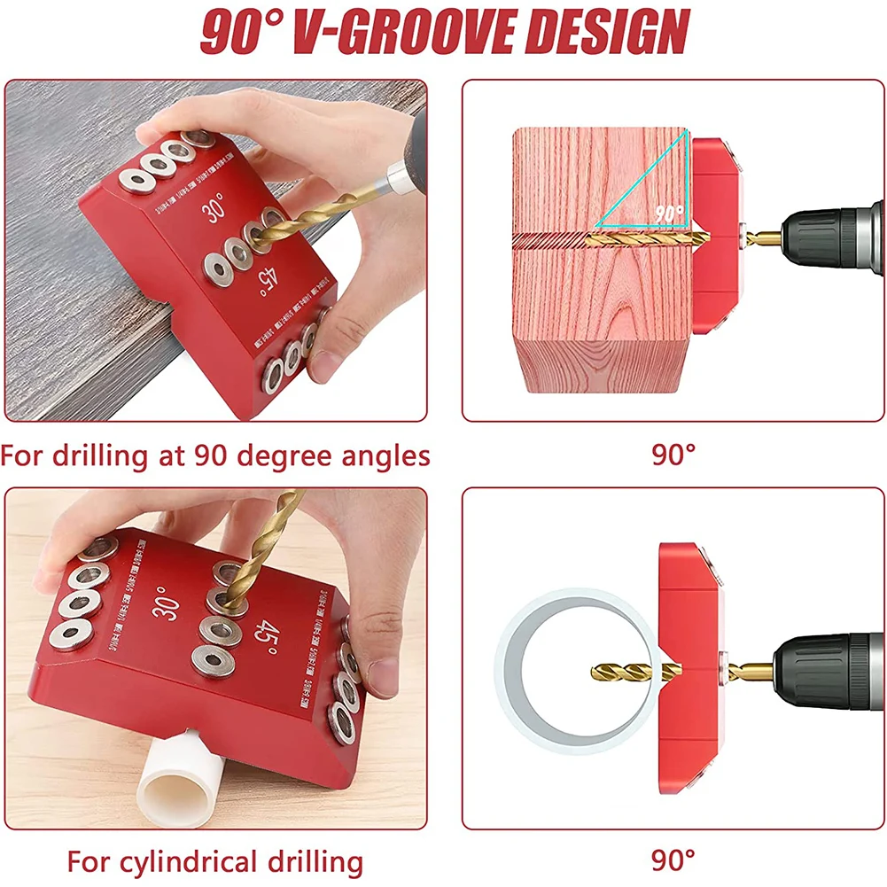 

30/45/90 Degree Drill Jig Multi-angle Aluminum Alloy Pocket Hole Jig Guide CNC Hole Puncher Oblique Vertical DIY Carpentry Tools