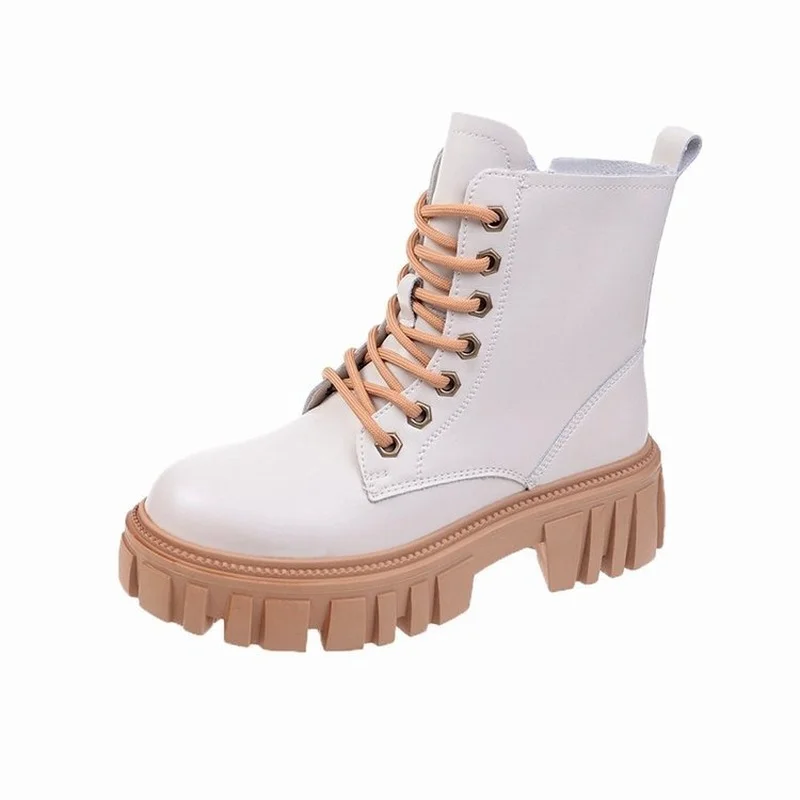 Boots Women's Thick Bottom Autumn and Winter Fashion Single Boots British Style Cake Lace-up Ankle Boots Botas De Mujer