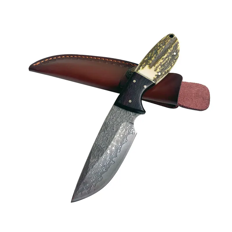 Охотничий нож ручной работы из кованой дамасской стали фиксированный палисандра