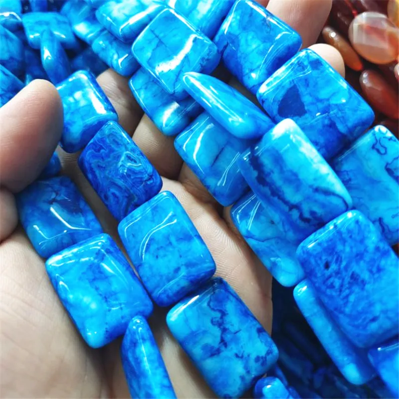 

16PCS Natural Blue Jasper Stone Strings Rectangle Shape 18X25MM For Women's Necklace Making Accessories Free Shipping