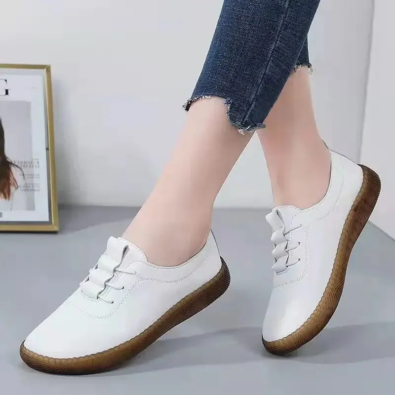 

Мокасины женские на шнуровке, мягкая нескользящая подошва, круглый носок, плоская подошва, удобные простые рабочие туфли, осень