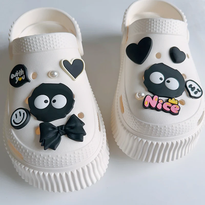 Goth Cartoon Black Eggette Briquet Charms For Shoes DIY PVC Heart Bowknot Nice Letter Shoe Clogs Decoration Gothic Jewelry Gifts