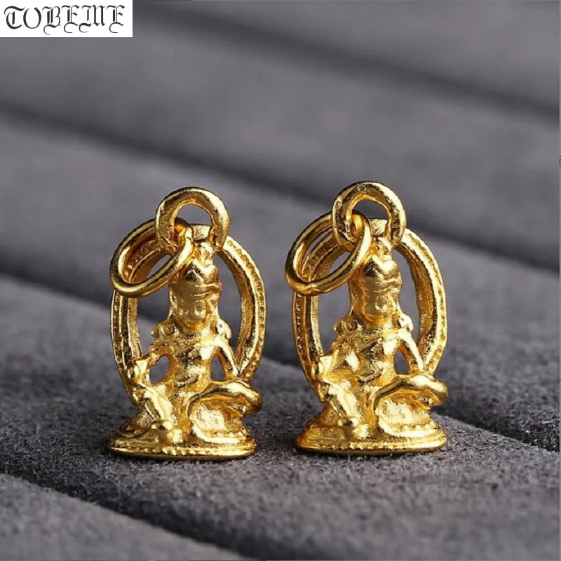 

Tibetan Yellow Jambhala Buddha Amulet Pendant 100% 925 Silver Gold Plated Good Luck Wealth Buddha Charm