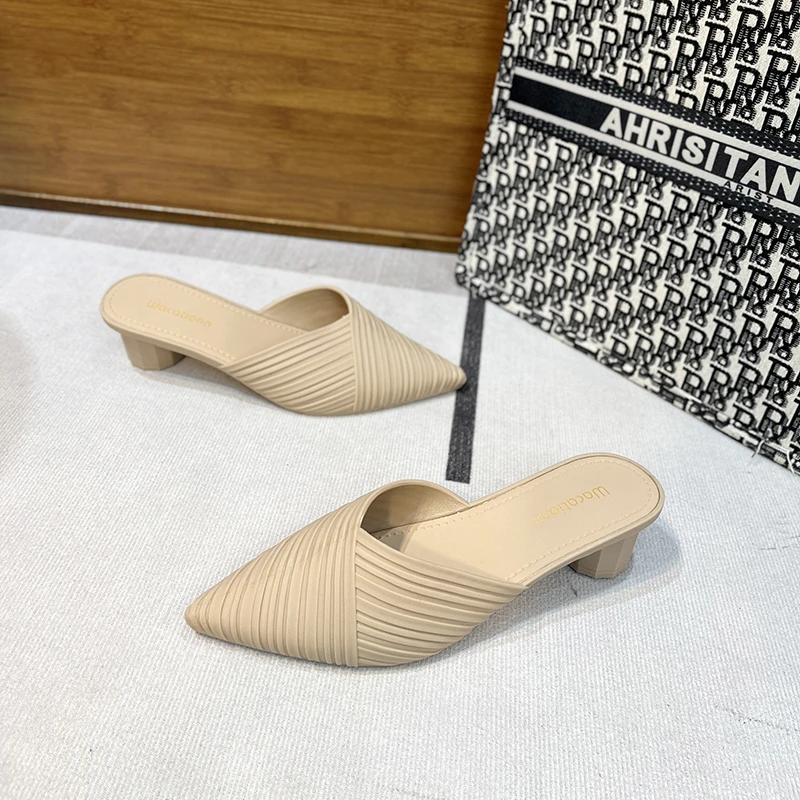 

2023 New Women's Shoes Mules Slippers Summer Lazy Mules Loafers Leisure Sandals Women Single Chaussure Femme Heels Zapatos Mujer