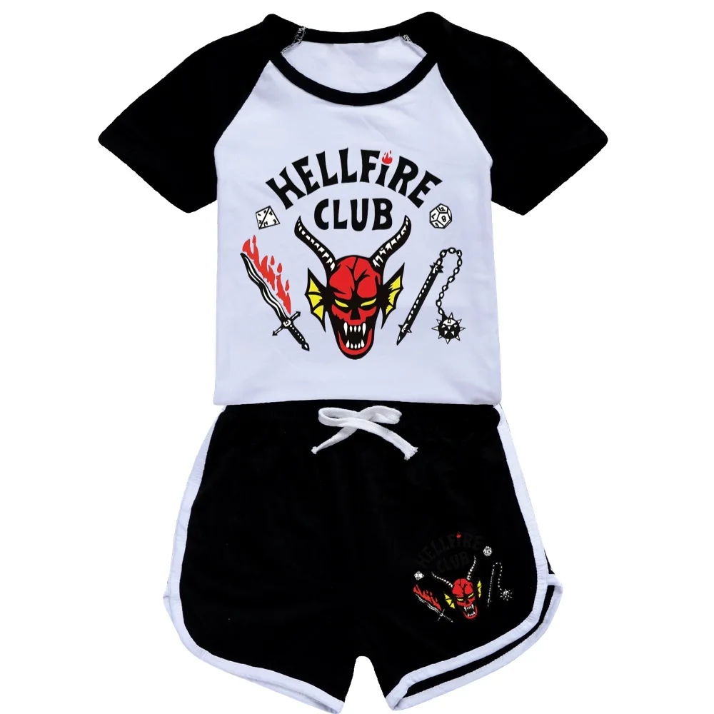 

Toddler Kids Cosplay Stranger Things Hellfire Club Sportswear Teen Boys Girls Clothes Summer Pajamas Short Sleeve T-shirt Shorts