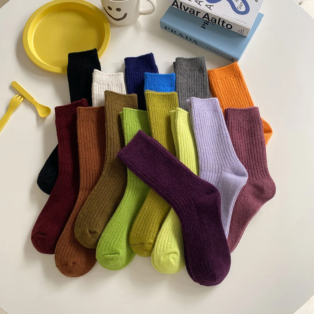 

Wool Socks for Women Pure Color Warm Thick Cozy Boot Socks Ladies Girls Retro Cable Knit Thermal Winter Snow Socks Candy Color