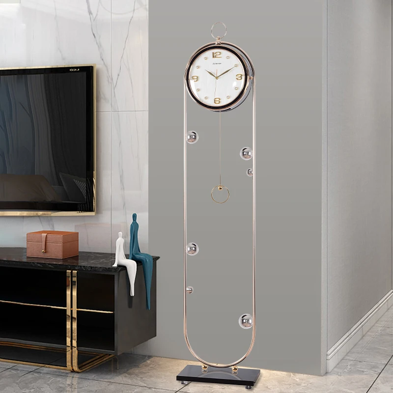 

GY Modern Light Luxury the Grandfather Clock Living Room Creative Vertical Decoration Clock Simple Personality Metal Clock
