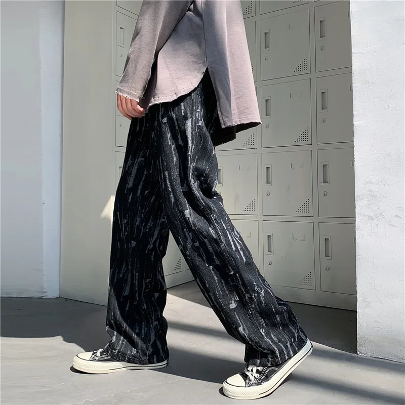 ICCLEK Tie Dye Jeans Men's Jeans Loose Straight Pants High Street Jeans Casual Long Pants Jeans for Men  Men Jeans