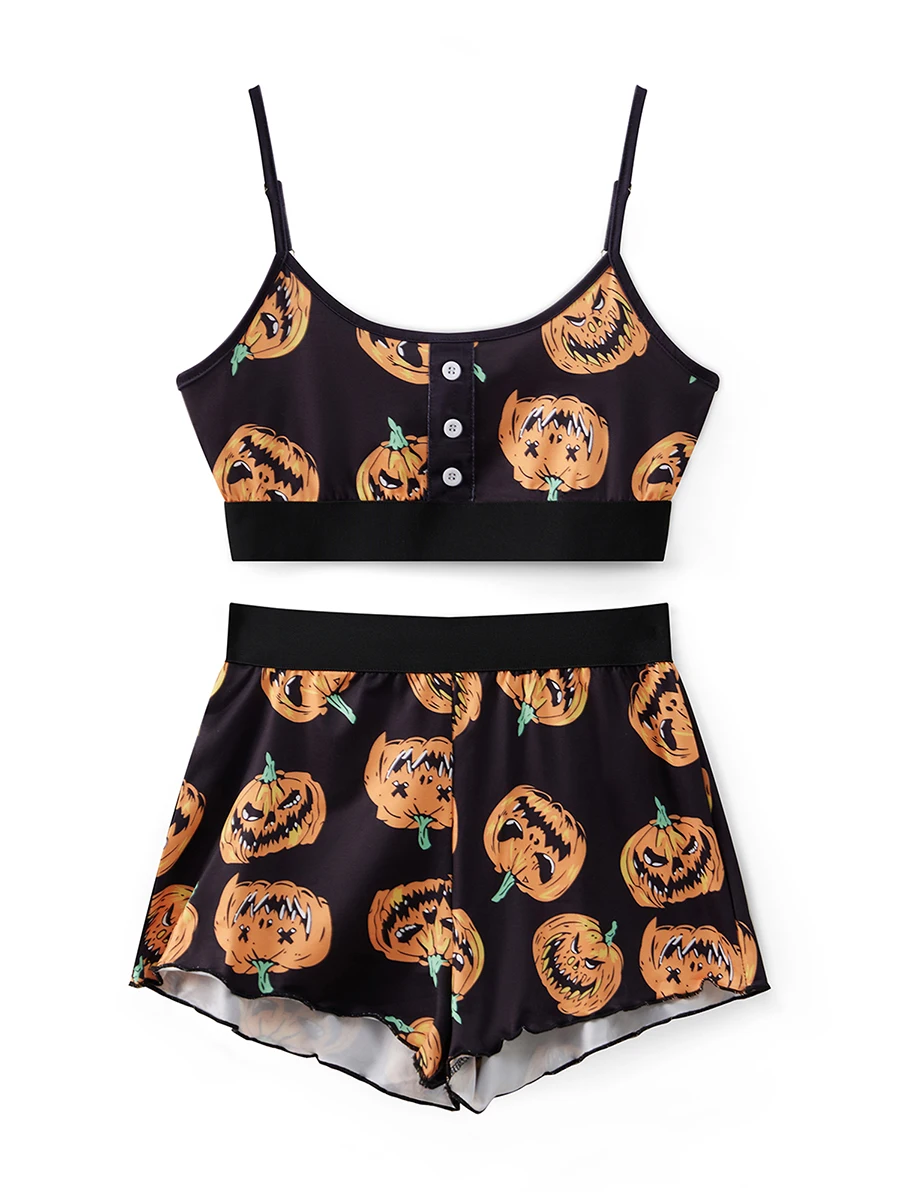 Женские шорты на Хэллоуин комплект с круглым вырезом без рукавов укороченные