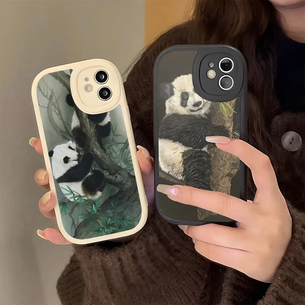 Чехол для телефона из жесткой кожи с китайским медведем и пандой iPhone 14 13 12 Mini 11 Pro