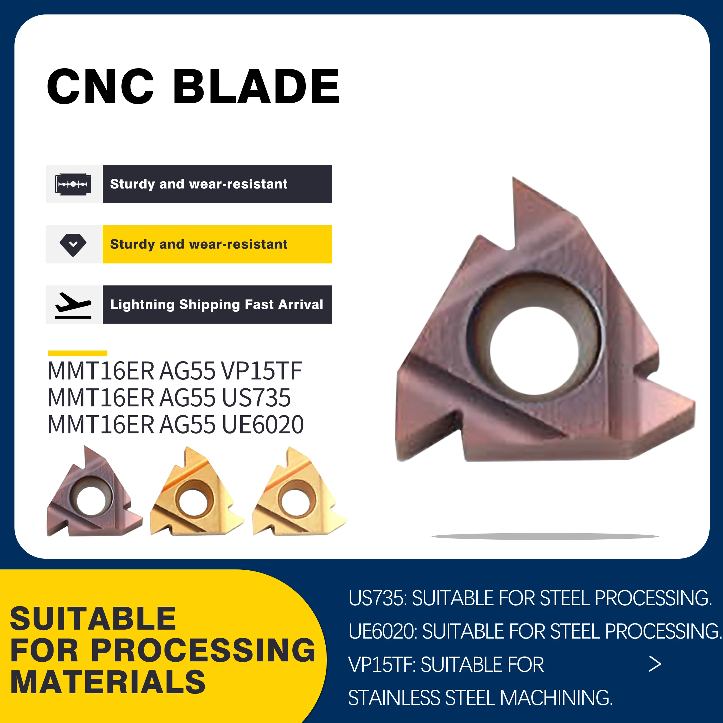 

10pcs MMT16ER AG60 AG55 VP15TF Threaded Insert MMT16IR AG60 AG55 US735 UE6020 CNC Lathe Tool Carbide Insert Thread Turning Tools