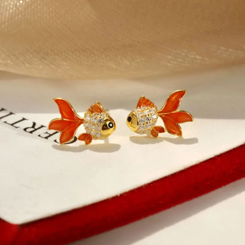 

Серьги-гвоздики в китайском стиле с трехмерной золотой рыбкой оранжевого и красного цвета для женщин, высококачественные чувствительные н...