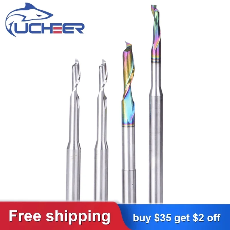 

UCHEER 1 шт. SHK8mm одноканавка DLC покрытие алюминиевый твердосплавный Фрезерный резак Концевая фреза фрезы для станка с ЧПУ
