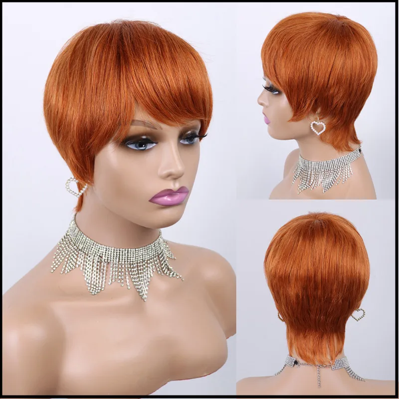 6 inch 350# Short pixie cut wig 100% human hair costume wigs with bangs  for women