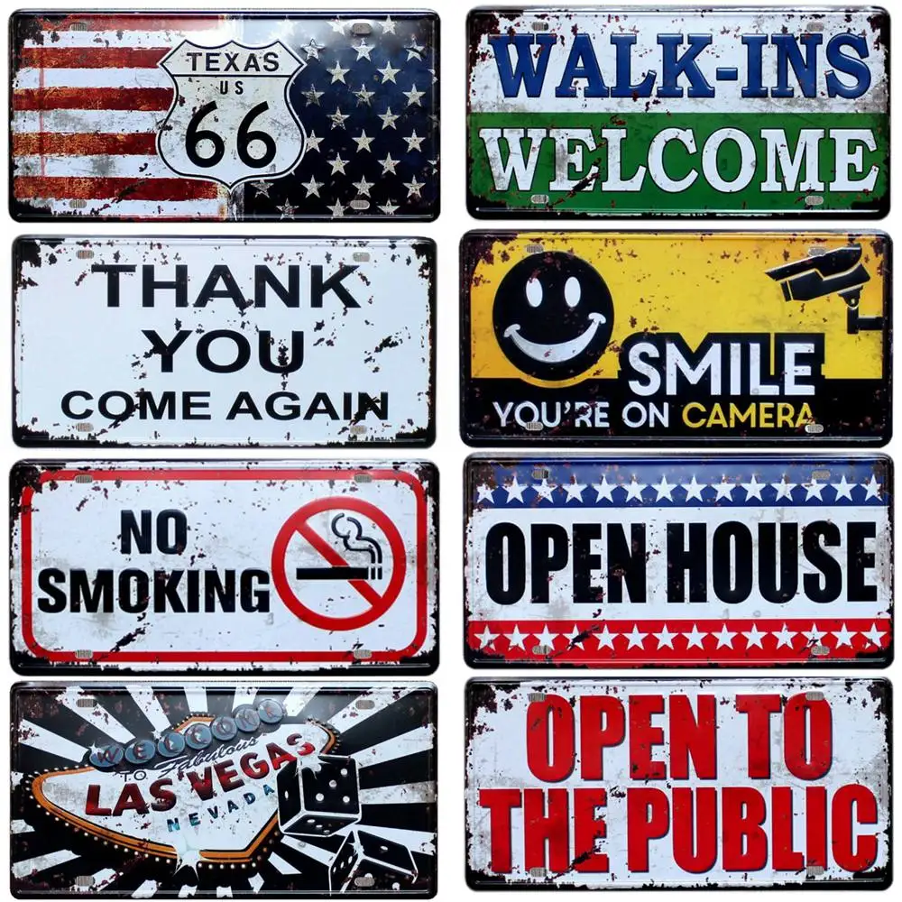 

No Smoking Vintage Metal Car Plate Route 66 Plaque Bar Pub Garage Wall Home Decor Welcome Retro Decorative License Plate 15X30CM