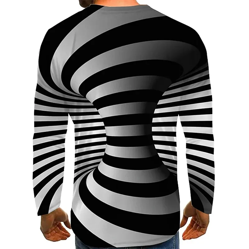 

Men's Optical Illusion Graphic Plus Size T-Shirt Print Daily Long Sleeve Tops Exaggerated Around Neck Rainbow Streetwear