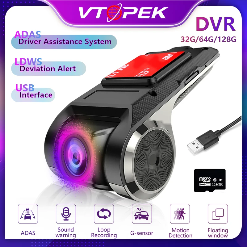 

Vtopek ADAS CAR DVR Logger for Android Multimedia Car Player Advanced Camera,G Sensor,Loop Recording,Motion Detection, USB dvr