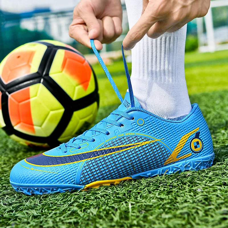 Blue Children's Football Shoes Trainers Size 31-46  Lace-up Low Football Sneakers for Teenager Non-slip Indoor Soccer Cleats Men