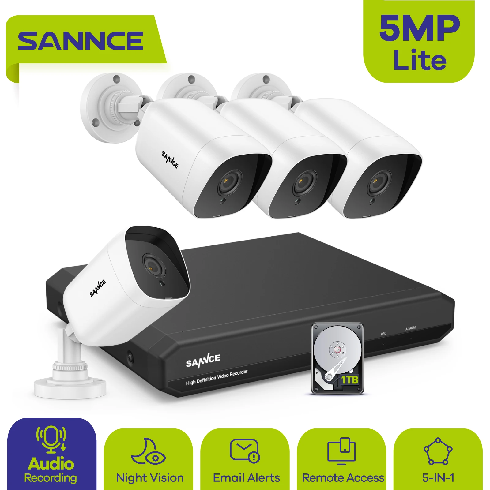 

SANNCE 8CH 5MP-N HD DVR Home Security Camera System 4pcs 5MP AI Human Detection IP66 Outdoor Cameras Surveillance CCTV Kit