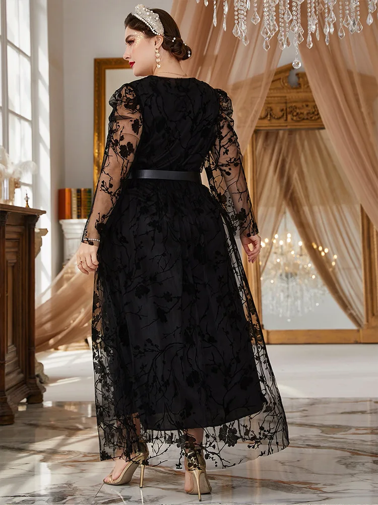 Women Plus Size Maxi Dresses 2023 New Spring Autumn Luxury Chic Elegant Long Sleeve Print Muslim Turkish Evening Party Clothing
