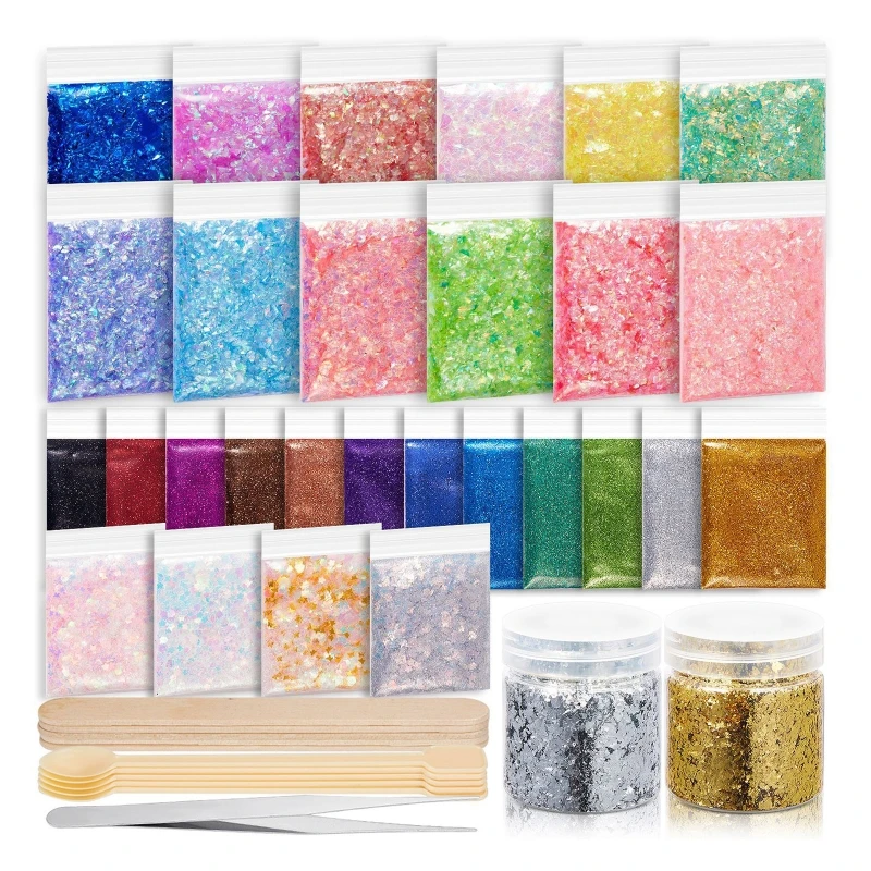 

41 штука фрагменты ногтей Конфеты Бумага целлофан блестящий порошок перемешивающая палочка ложка Пинцет Diy Набор клея для слайма