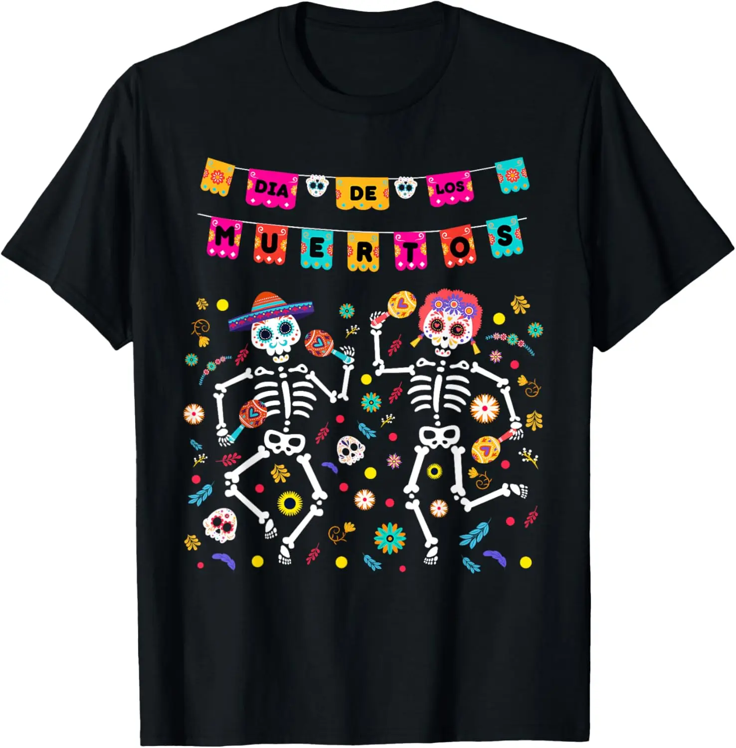 Футболка Dia De Los Muertos 2024 мексиканский скелет для танцев
