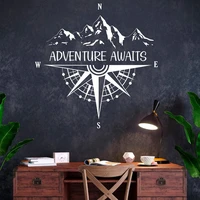 adventure awaits wall sticker vinyl decal mountain with compass travel art nautical home decor room bedroom mural