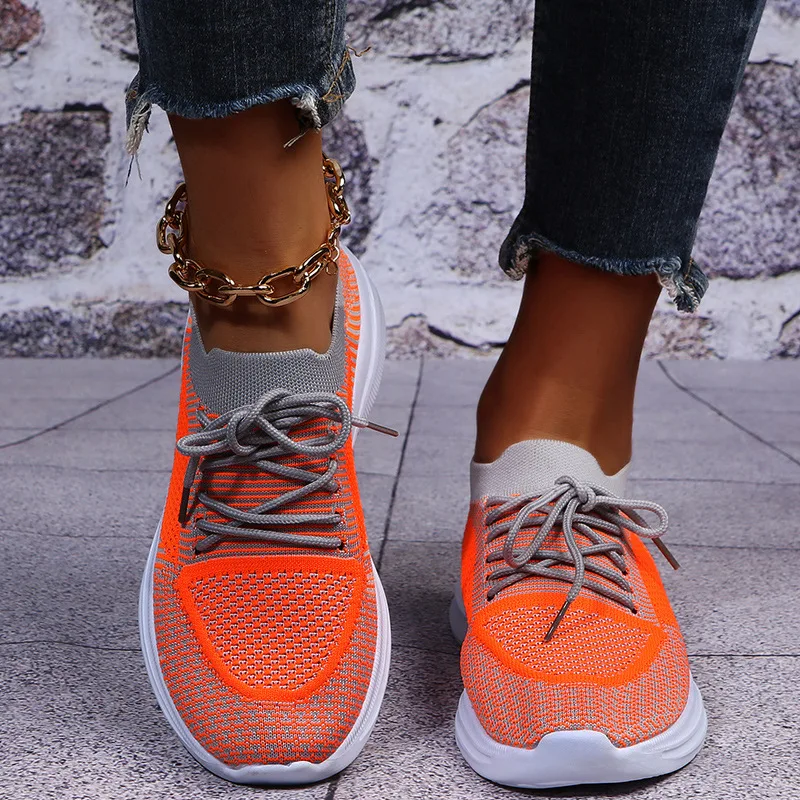 Women's Breathable Basketball Shoes 2022 New Mix Colors Stretch Fabric Ladies Lace-up Casual Shoes Running Sneakers Size 35-44