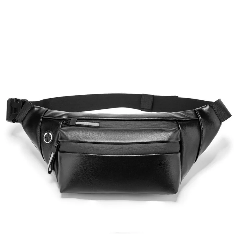 Sports PU Leather Men's Waist Bag Multifunction Crossbody Bag Casual Chest Bag Man Fanny Pack Business Black Shoulder Bag