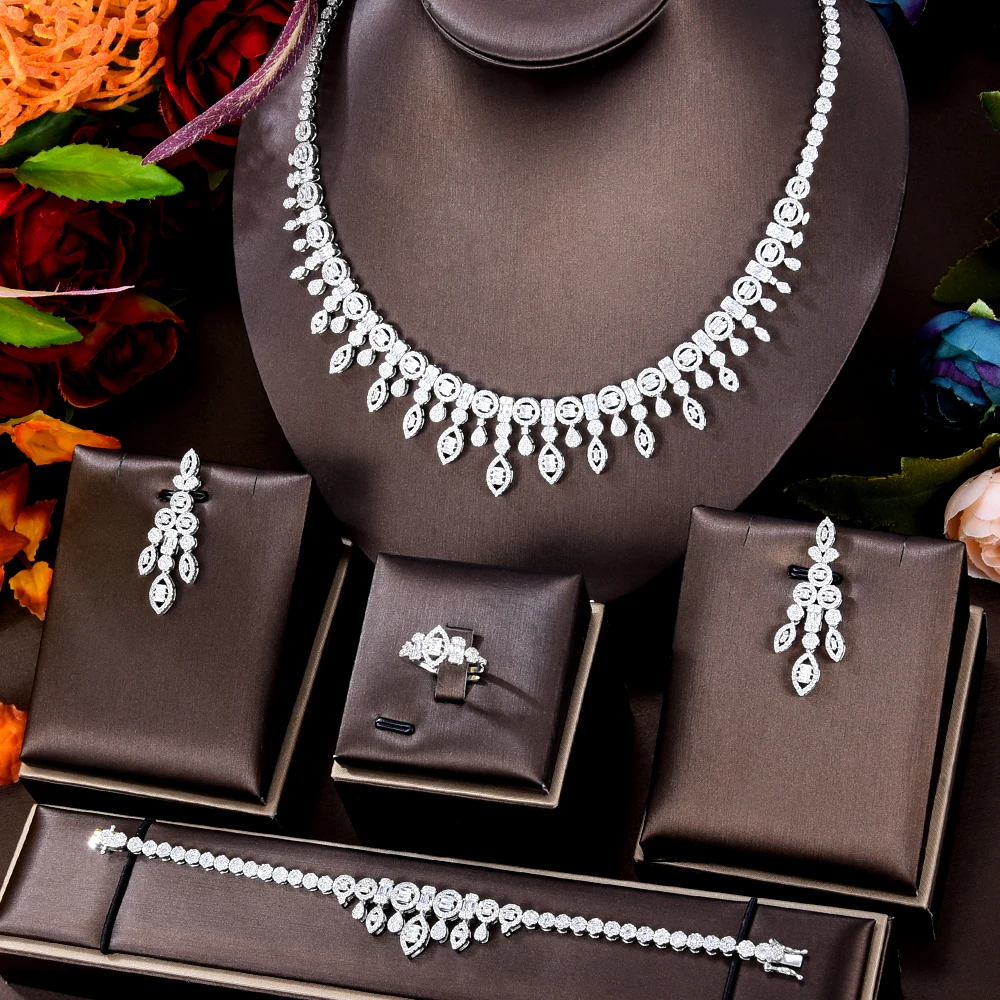 Missvikki роскошные новые ожерелье серьги браслет кольца Ювелирные наборы 4 шт. для женщин индийский нигерийский Свадебный комплект ювелирных и...