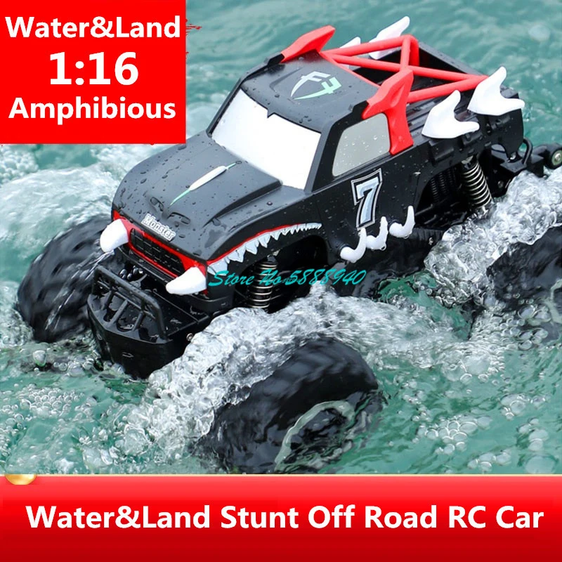 

Water Land Amphibious Multifunctional Off-Road Remote Control Truck 1:16 45° Climb 4WD Independent Suspension Waterproof RC Car