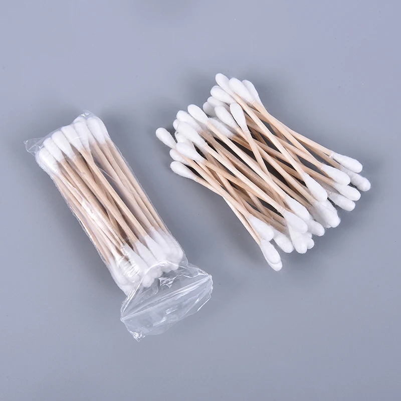 Three Scouts 30pcs/ Pack Disposable Buds Cotton For Beauty Makeup Nose Ears Cleaning Double Head Cotton Swab Bamboo Cotton Swab