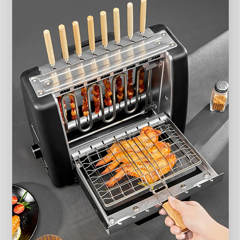 

220V Barbecue Grill Electric Oven Household Smoke-free Non Stick Electric Baking Pan Grill Skewers Vertical Electric Kebab Grill