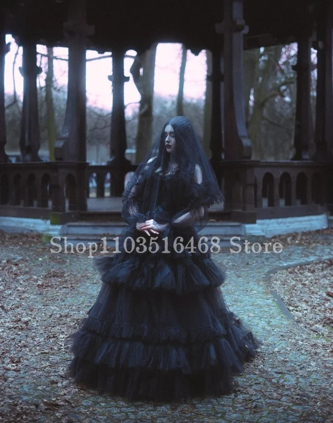 Черное готическое платье в стиле панк для выпускного вечера кружевное Тюлевое с