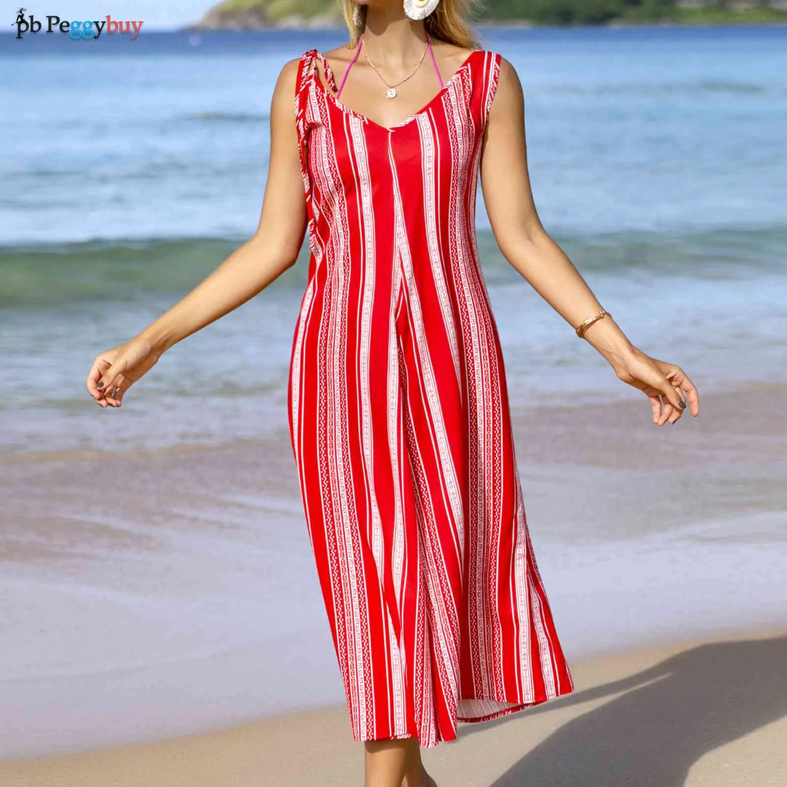 

Винтажный сарафан в полоску контрастных цветов, женское Повседневное платье с открытой спиной, без рукавов, со шнуровкой и V-образным вырезо...